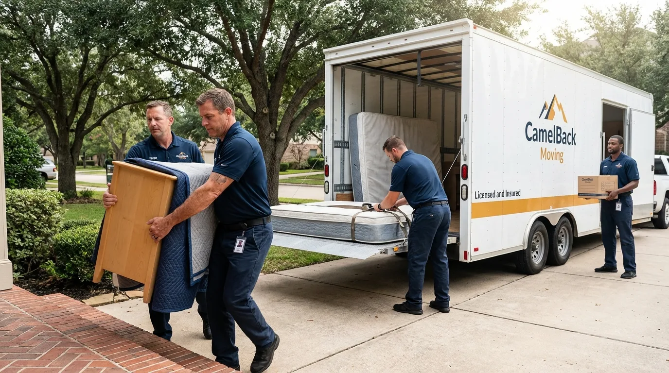 Crew loading residential truck for cross-state move from East Quogue, NY