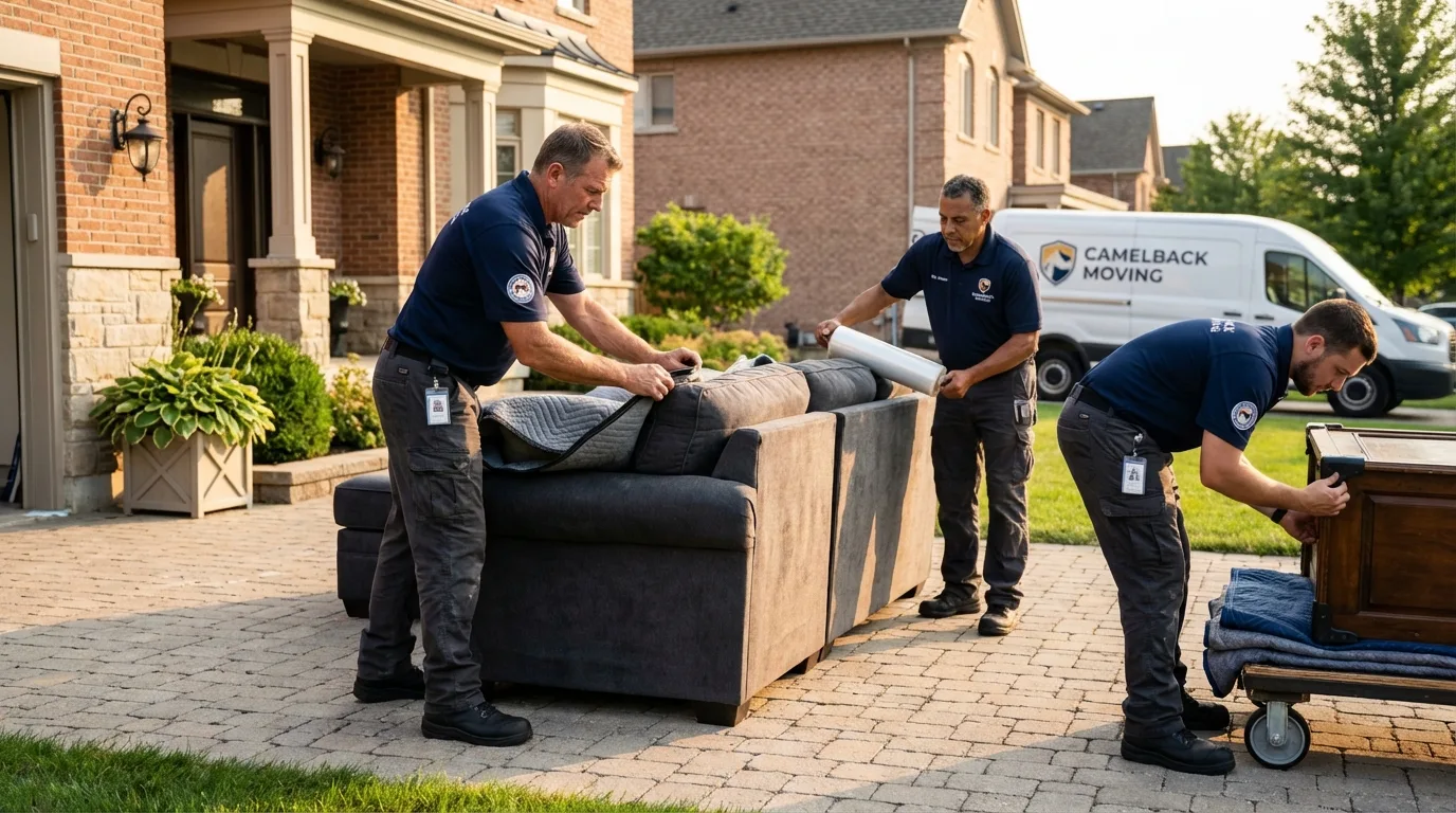 Large estate moving crew wrapping furniture in East Quogue, NY