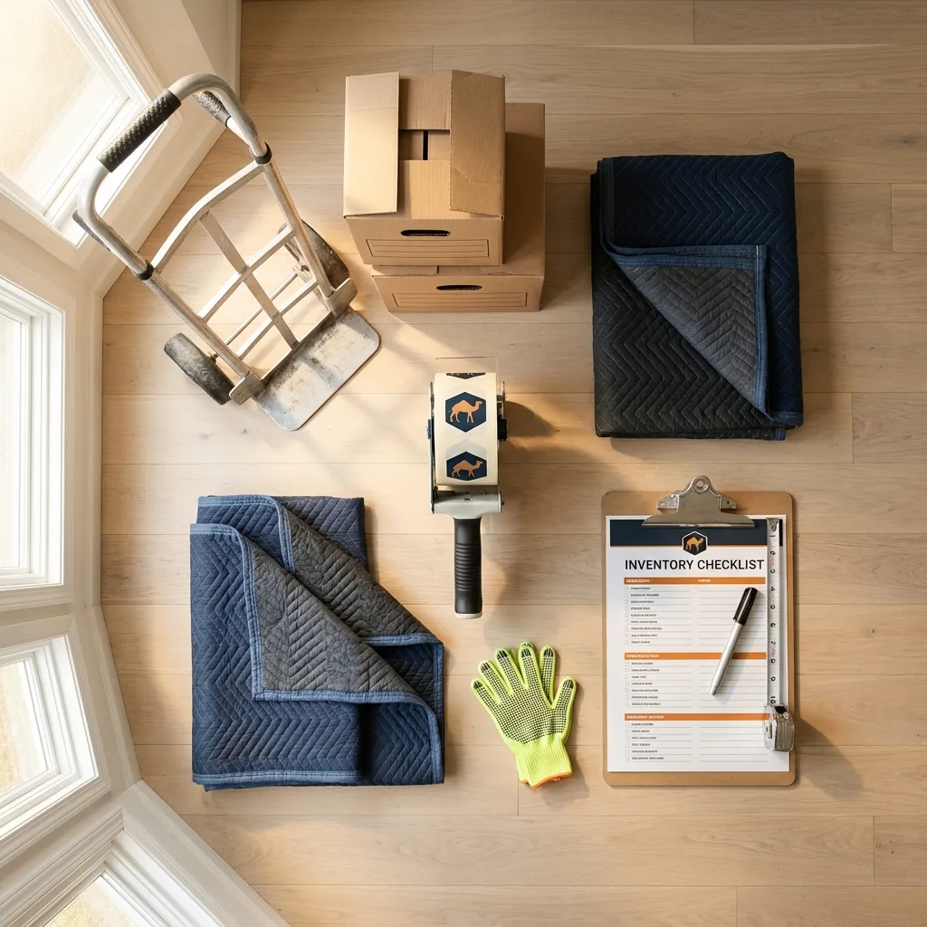 Professional moving supplies and packing materials layout for East Quogue residential relocations
